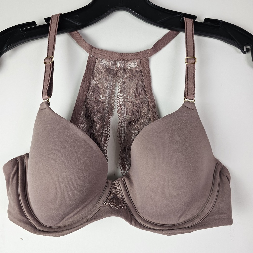 SOMA Bra 34C Embraceable Racerback Rose Pink Lace Back Racerback Push Up Style